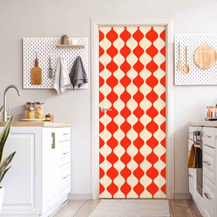 Golvend patroon - Retro - Rood - Beige deurposter klein 289 -sfeer5