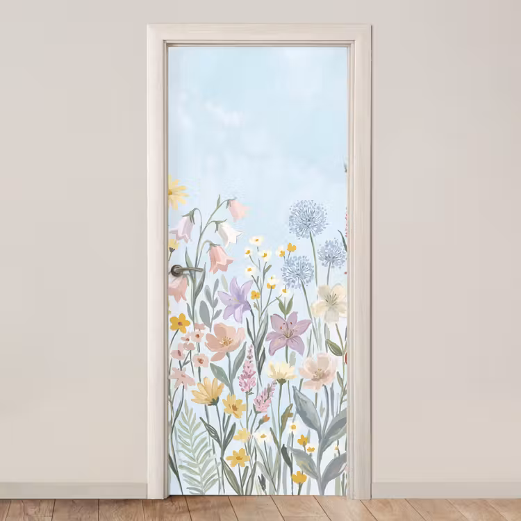Weidebloemen - Illustratie - Kleurrijk deurposter klein -3d_beige