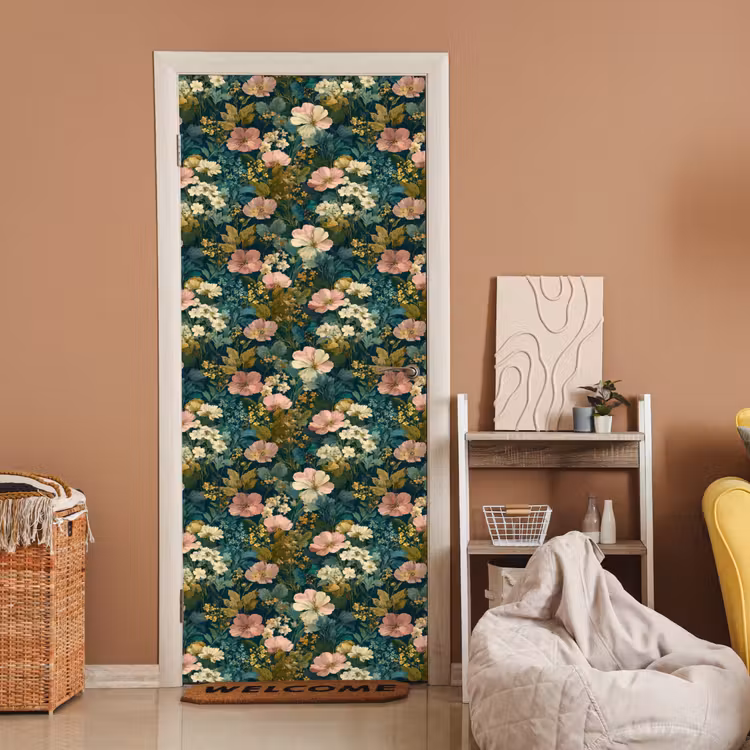 Wilde bloemen - Botanisch - Patroon - Roze - Romantisch deurposter klein 289 -sfeer1