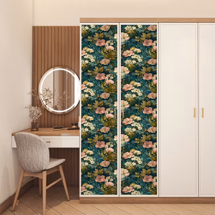 Wilde bloemen - Botanisch - Patroon - Roze - Romantisch deurposter klein 289 -sfeer3
