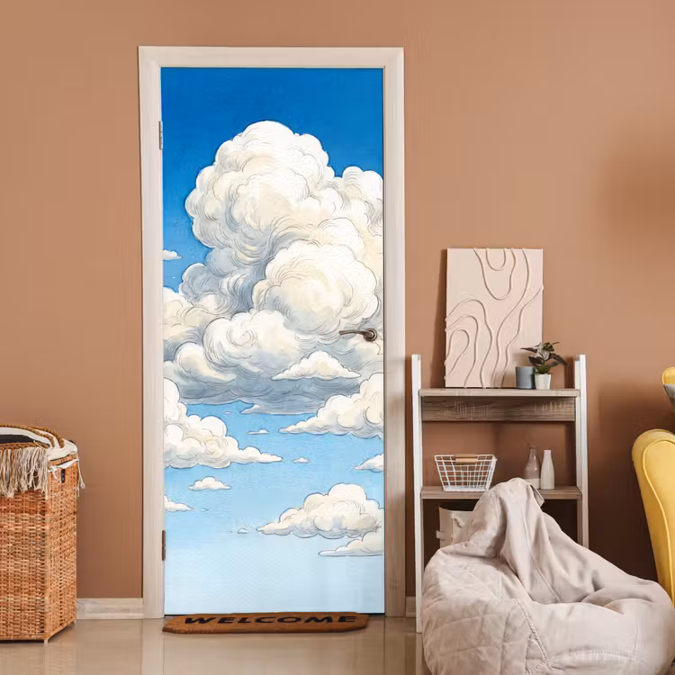 Wolken - Blauwe lucht - Natuur - Modern - Wit deurposter klein -sfeer1