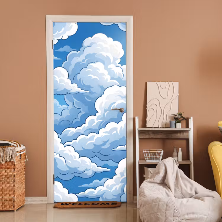 Wolken - Hemel - Abstract - Wit deurposter klein -sfeer1