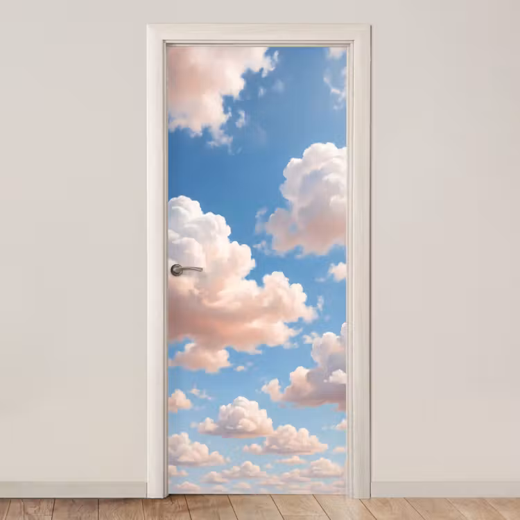 Wolken - Hemel - Natuur - Licht - Blauw deurposter klein -3d_beige