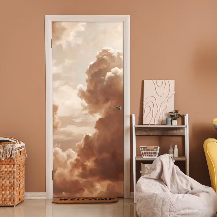Wolken - Lucht - Natuur - Modern - Bruin deurposter klein -sfeer1