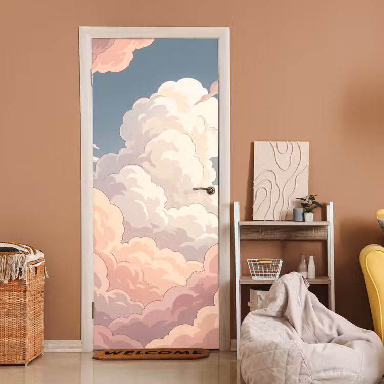 Wolken - Lucht - Natuur - Pastel - Roze deurposter klein -sfeer1