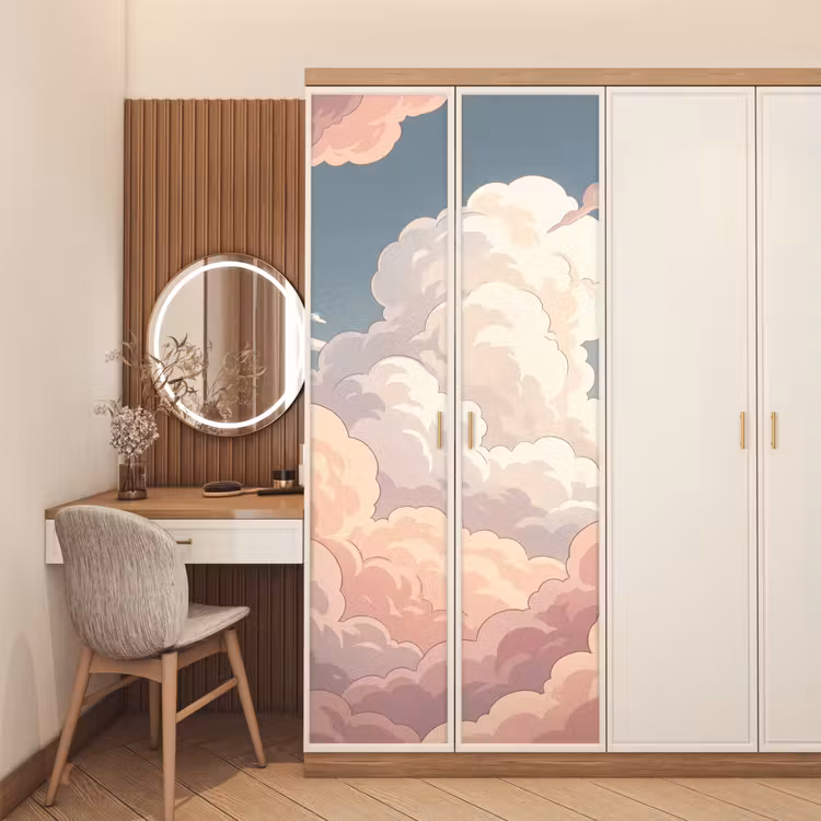 Wolken - Lucht - Natuur - Pastel - Roze deurposter klein -sfeer3