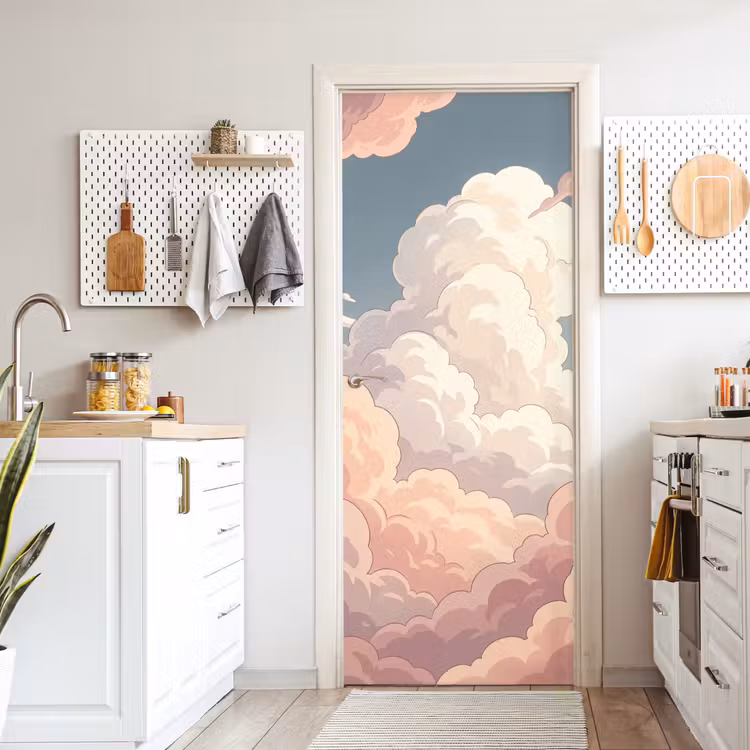 Wolken - Lucht - Natuur - Pastel - Roze deurposter klein -sfeer5