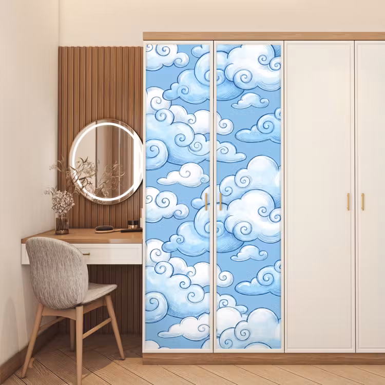 Wolken - Patroon - Hemel - Illustratie - Wit deurposter klein -sfeer3