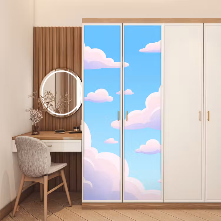 Wolken - Roze - Blauw - Natuur - Modern deurposter klein -sfeer3