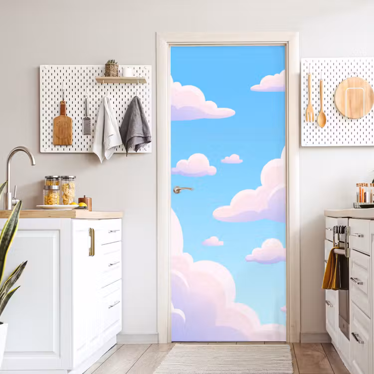 Wolken - Roze - Blauw - Natuur - Modern deurposter klein -sfeer5