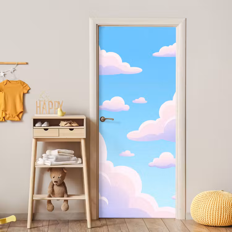 Wolken - Roze - Blauw - Natuur - Modern deurposter klein -sfeer4