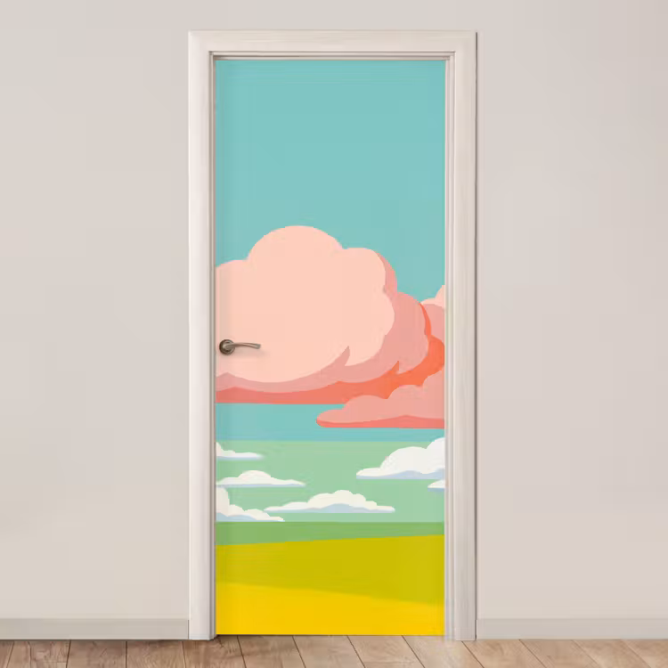 Wolken - Roze - Natuur - Modern - Pastel deurposter klein -3d_beige