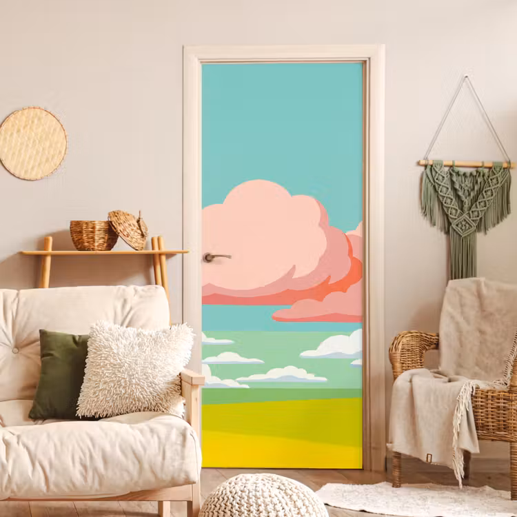 Wolken - Roze - Natuur - Modern - Pastel deurposter klein -sfeer2