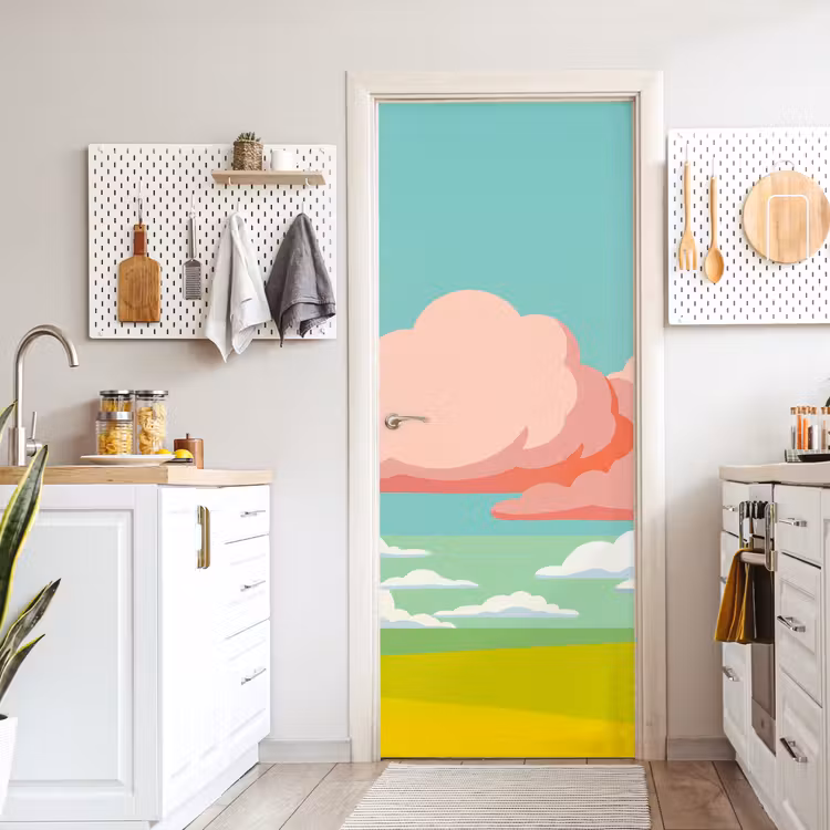 Wolken - Roze - Natuur - Modern - Pastel deurposter klein -sfeer5