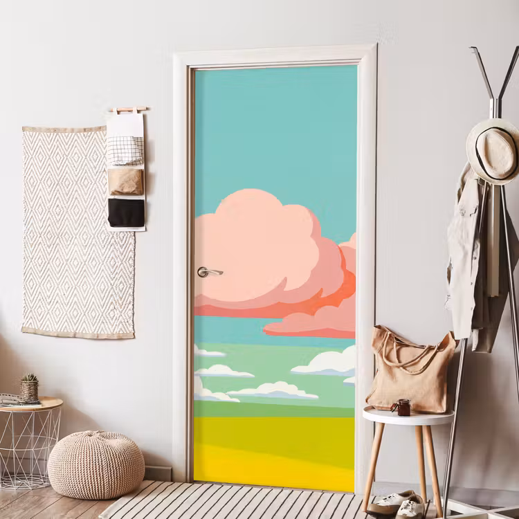 Wolken - Roze - Natuur - Modern - Pastel deurposter klein -sfeer6