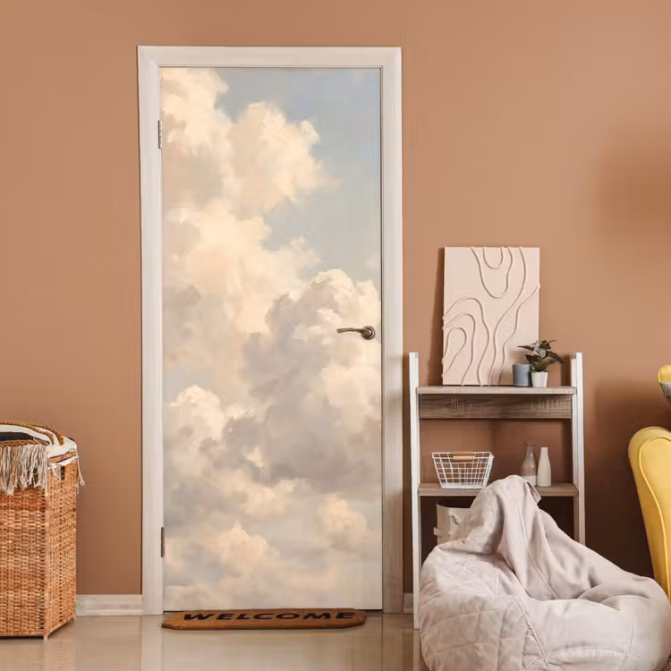 Wolken - Zacht - Natuur - Klassiek - Beige deurposter klein -sfeer1