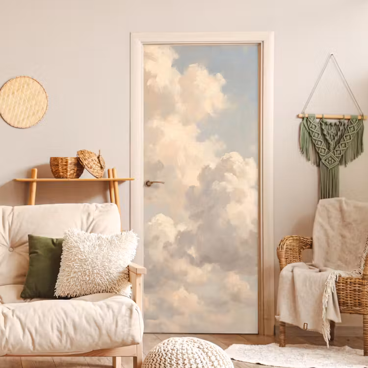 Wolken - Zacht - Natuur - Klassiek - Beige deurposter klein -sfeer2