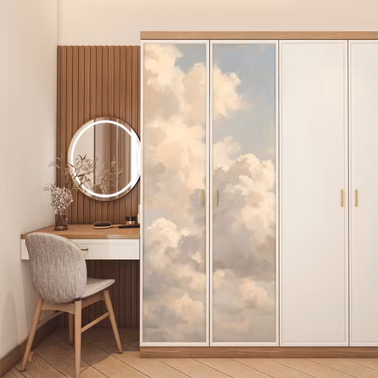 Wolken - Zacht - Natuur - Klassiek - Beige deurposter klein -sfeer3