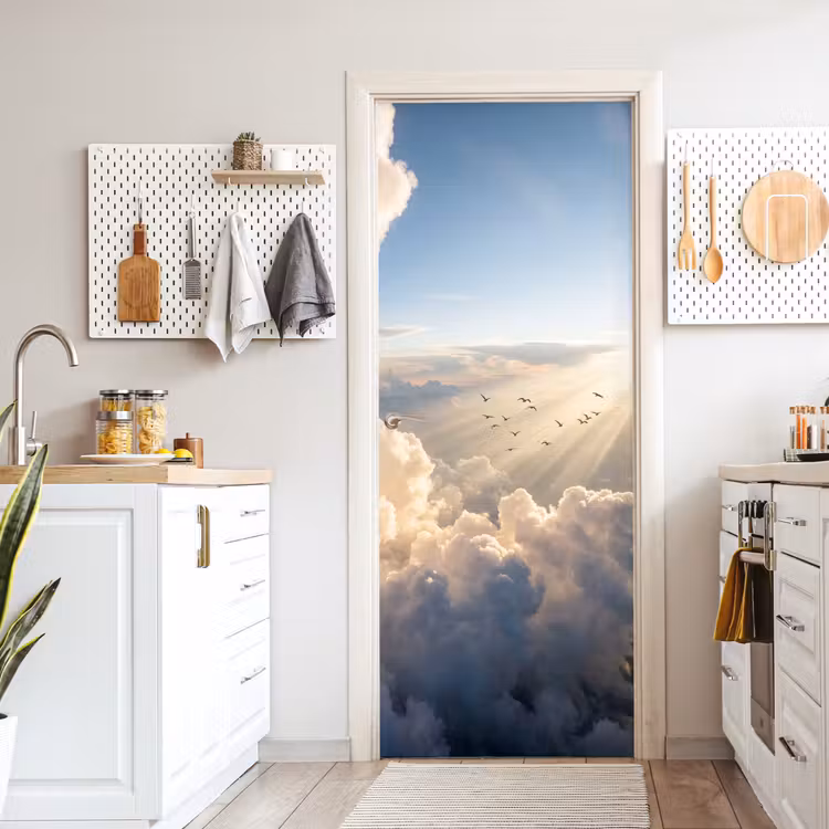 Wolken - Zonnestralen - Natuur - Wit deurposter klein -sfeer5