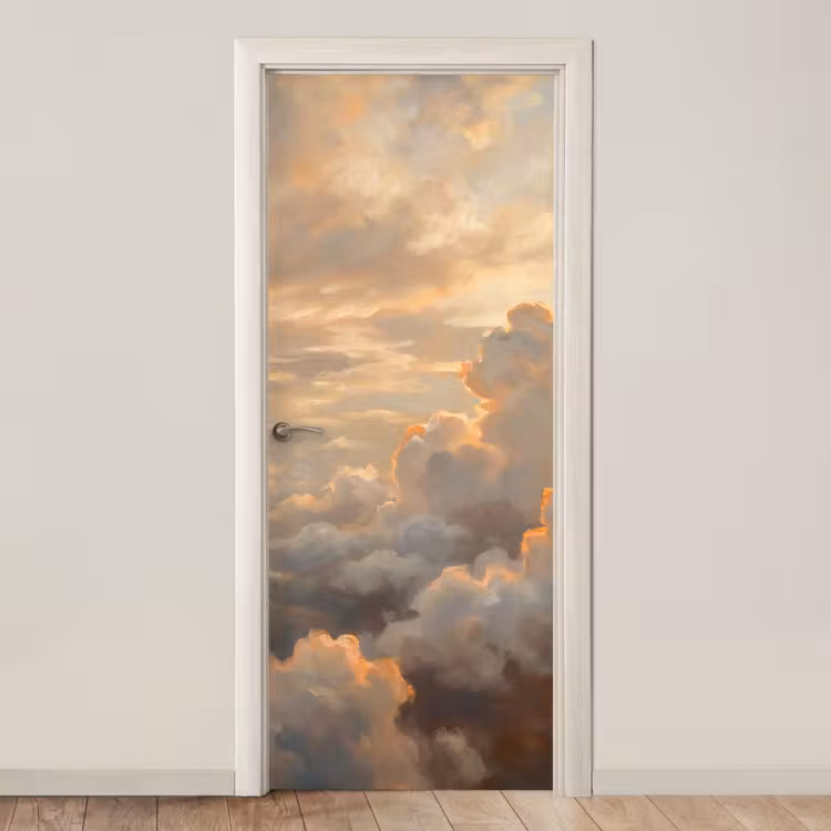 Wolken - Zonsondergang - Natuur - Abstract - Goud deurposter klein -3d_beige