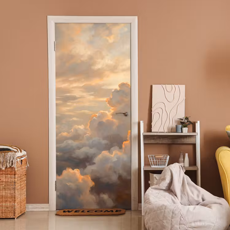Wolken - Zonsondergang - Natuur - Abstract - Goud deurposter klein -sfeer1