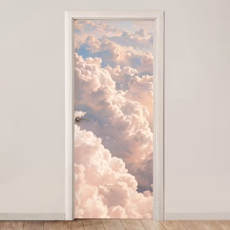 Wolken - Zonsondergang - Natuur - Pastel - Roze deurposter klein -3d_beige