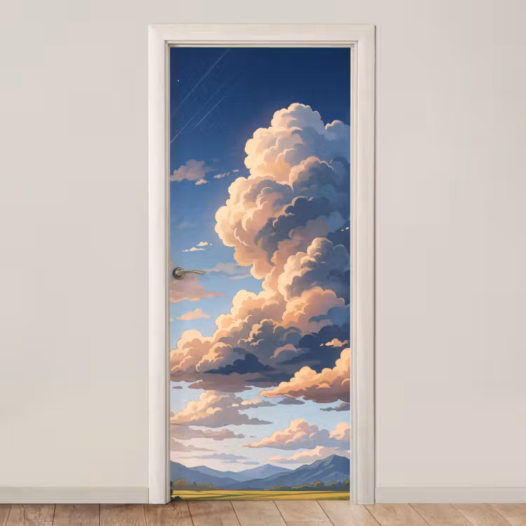 Wolken - Daghemel - Natuur - Illustratie - Oranje deurposter klein -3d_beige