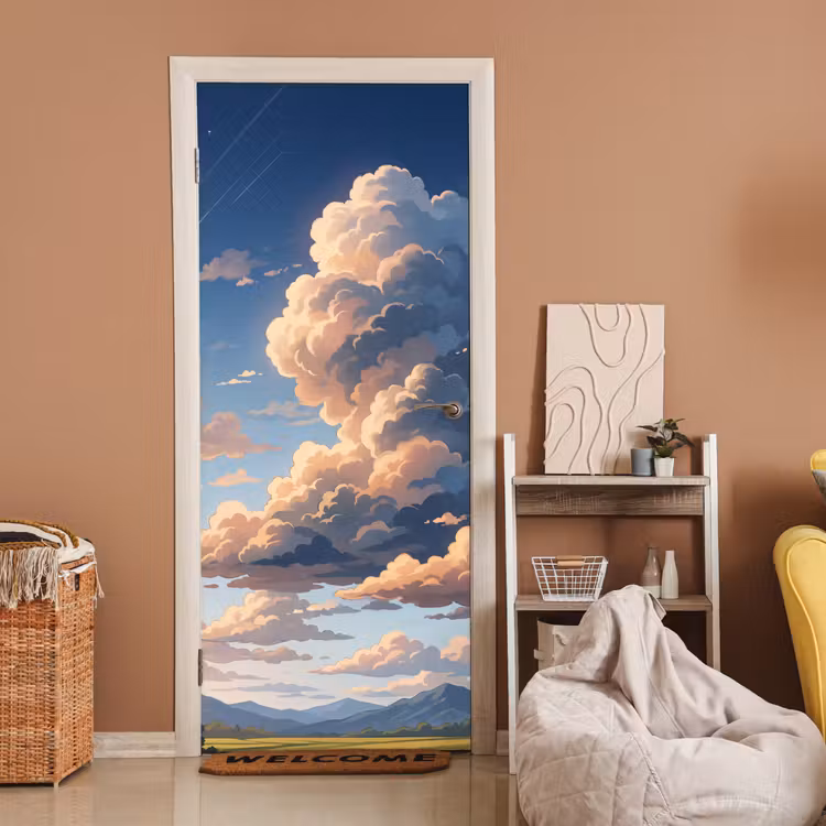 Wolken - Daghemel - Natuur - Illustratie - Oranje deurposter klein -sfeer1