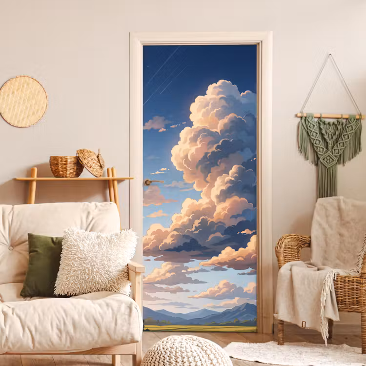 Wolken - Daghemel - Natuur - Illustratie - Oranje deurposter klein -sfeer2