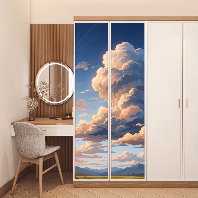 Wolken - Daghemel - Natuur - Illustratie - Oranje deurposter klein -sfeer3