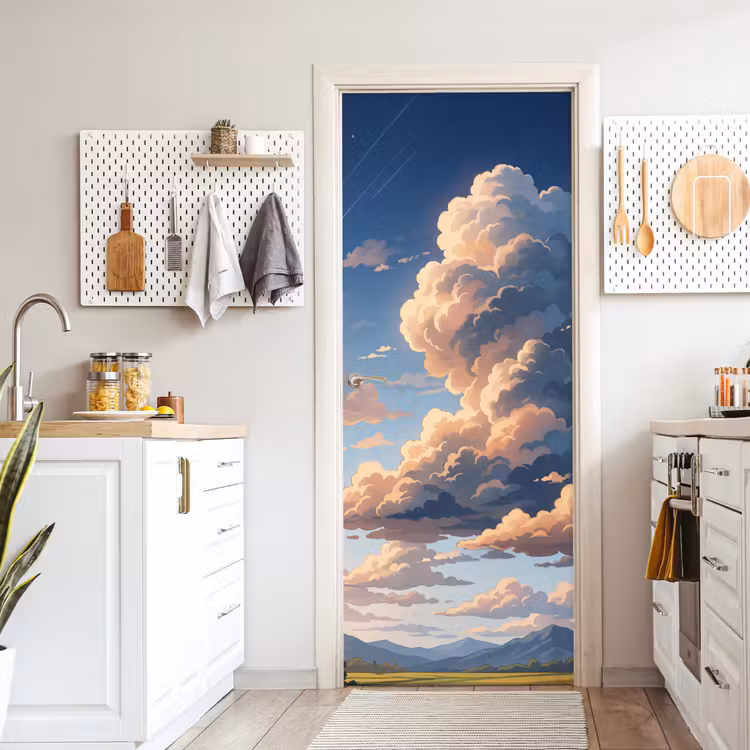 Wolken - Daghemel - Natuur - Illustratie - Oranje deurposter klein -sfeer5