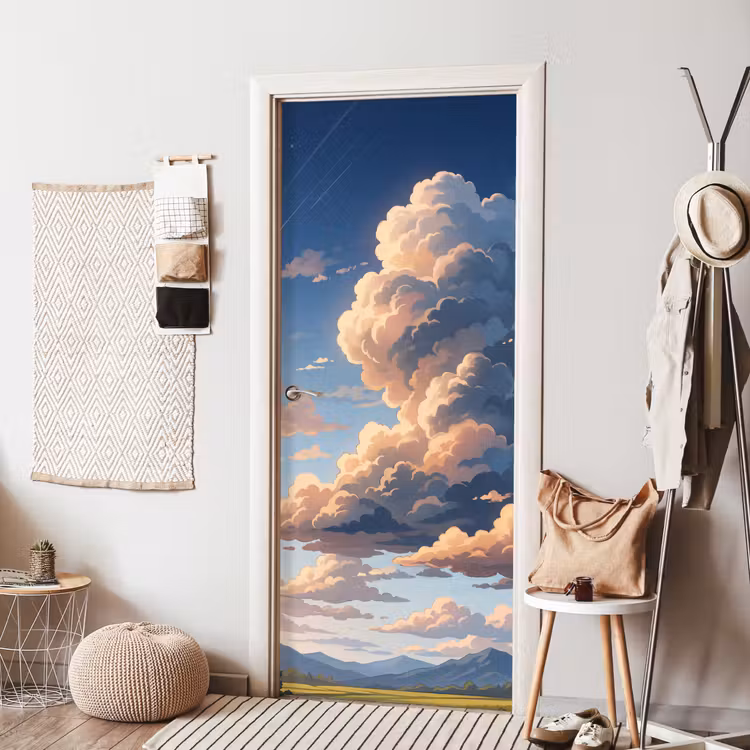 Wolken - Daghemel - Natuur - Illustratie - Oranje deurposter klein -sfeer6