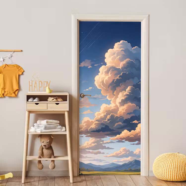 Wolken - Daghemel - Natuur - Illustratie - Oranje deurposter klein -sfeer4