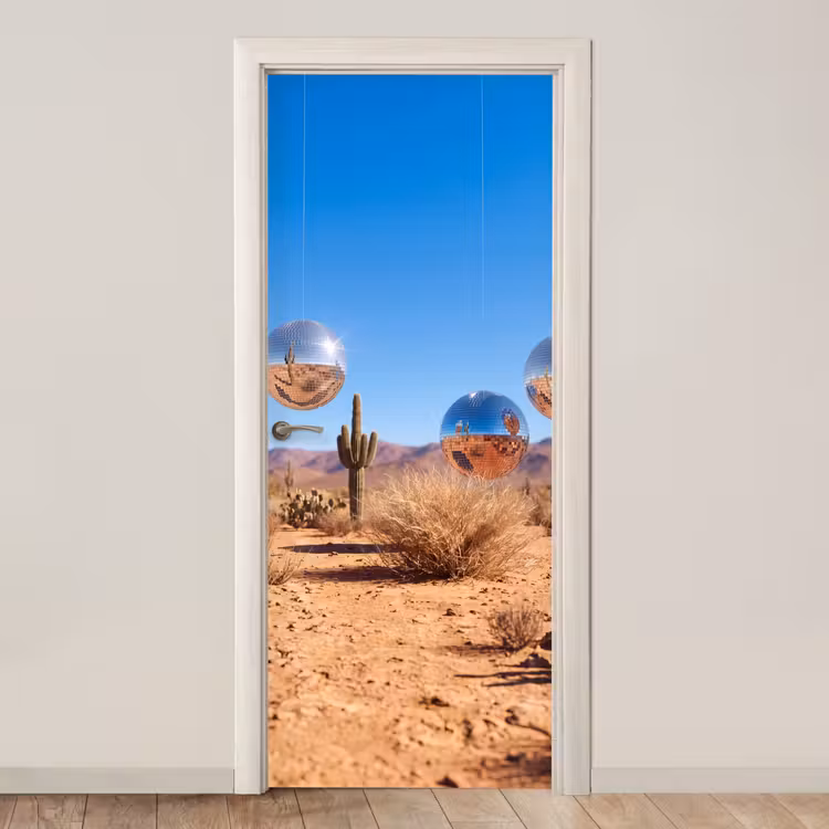 Türtapete - Wüste – Spiegelkugel – Kunst - Woestijn - Spiegelbal - Kunst deurposter klein