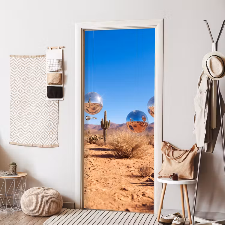 Türtapete - Wüste – Spiegelkugel – Kunst - Woestijn - Spiegelbal - Kunst deurposter klein