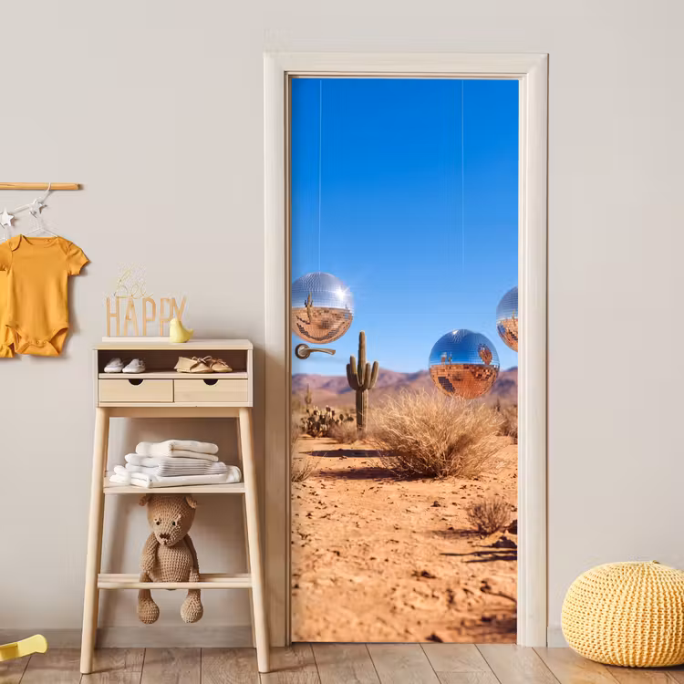 Türtapete - Wüste – Spiegelkugel – Kunst - Woestijn - Spiegelbal - Kunst deurposter klein