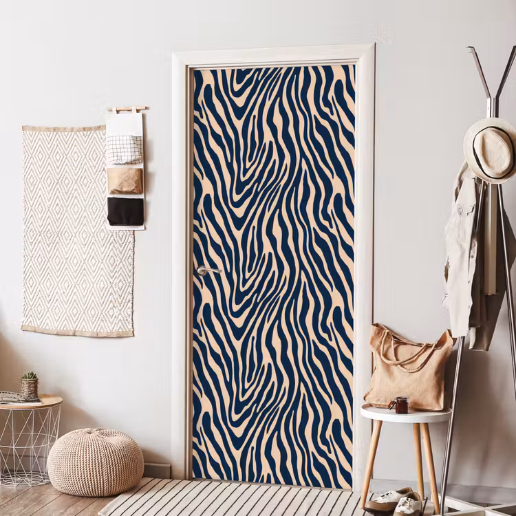 Zebra - Patroon - Blauw - Beige deurposter klein 289 -sfeer6