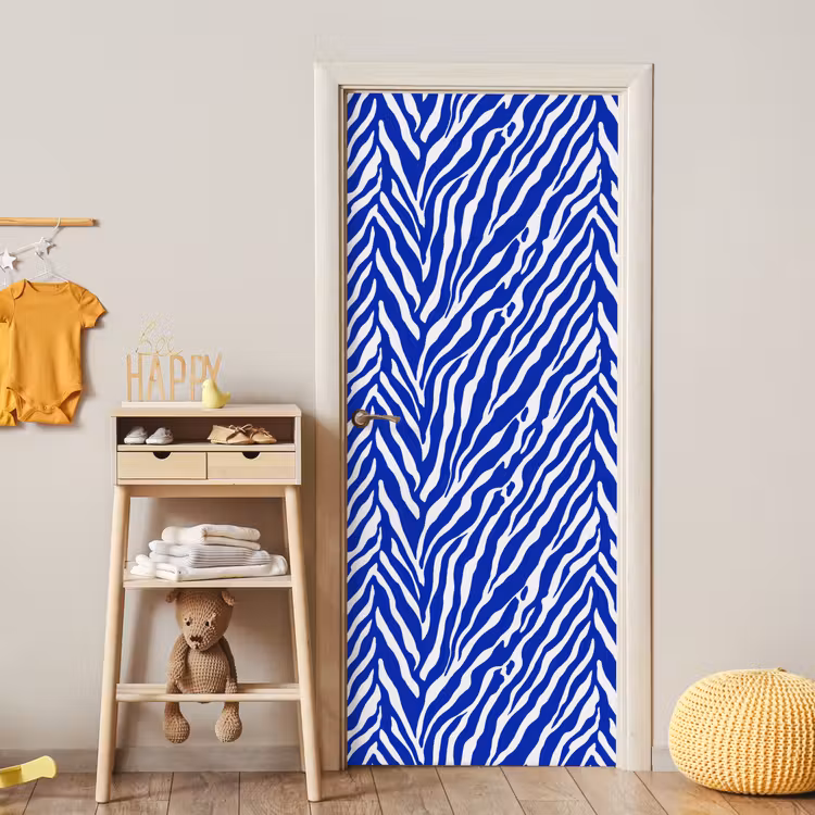 Zebra - Patroon - Kobalt - Blauw deurposter klein 289 -sfeer4