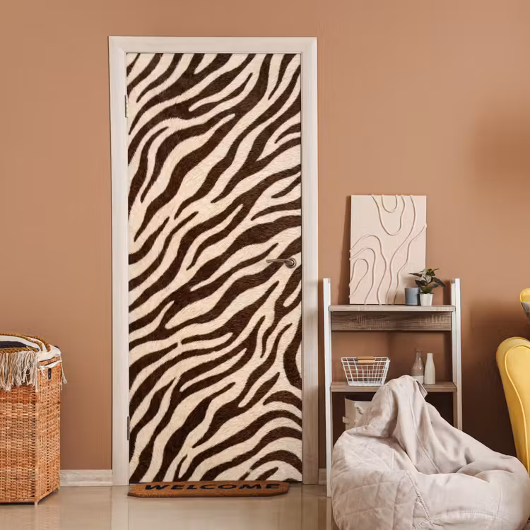 Zebra - Strepen - Bruin deurposter klein -sfeer1