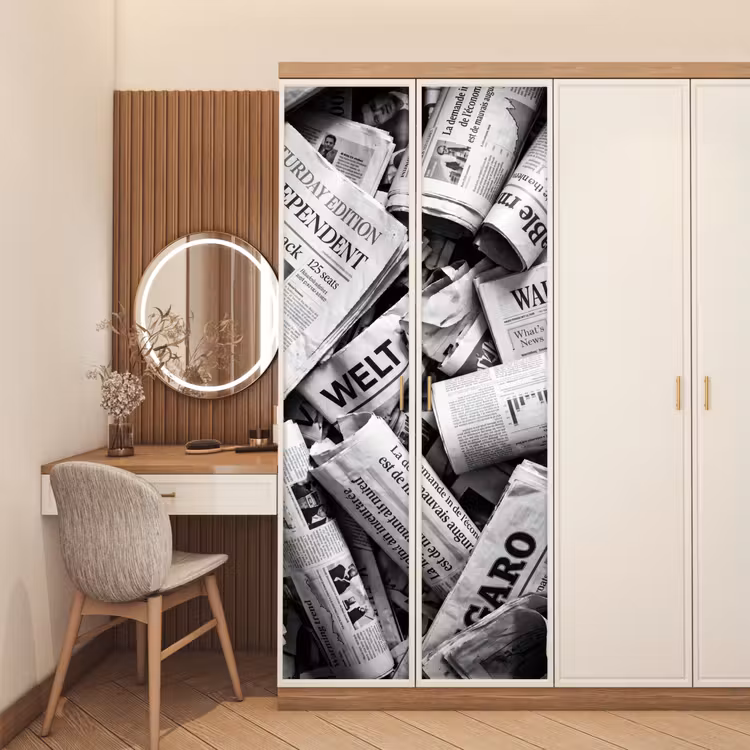 Krant - Stapel - Nieuws - Zwart-wit deurposter klein -sfeer3