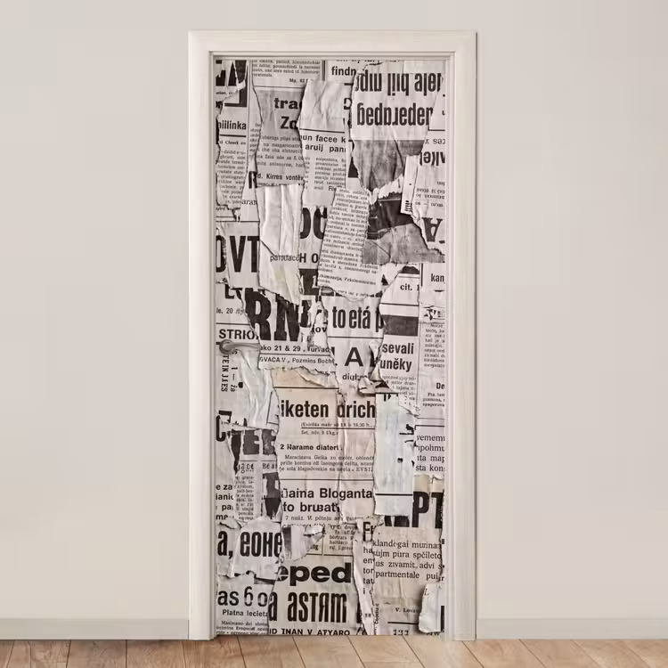 Krant - Gescheurd - Textuur - Abstract - Zwart-wit deurposter klein -3d_beige