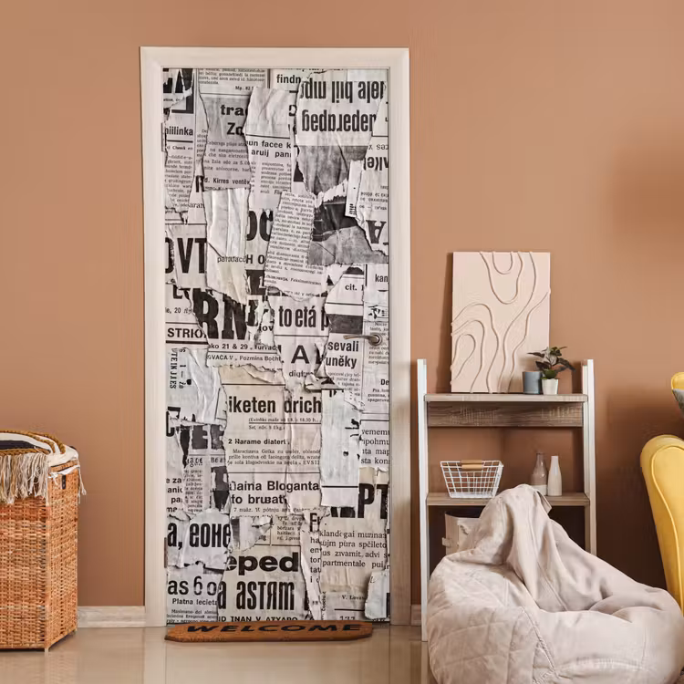 Krant - Gescheurd - Textuur - Abstract - Zwart-wit deurposter klein -sfeer1