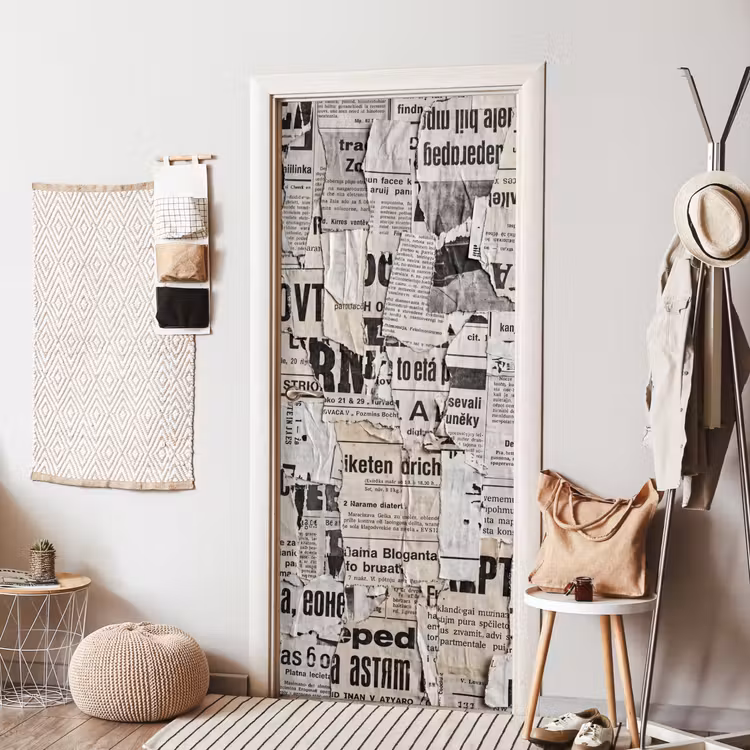 Krant - Gescheurd - Textuur - Abstract - Zwart-wit deurposter klein -sfeer6
