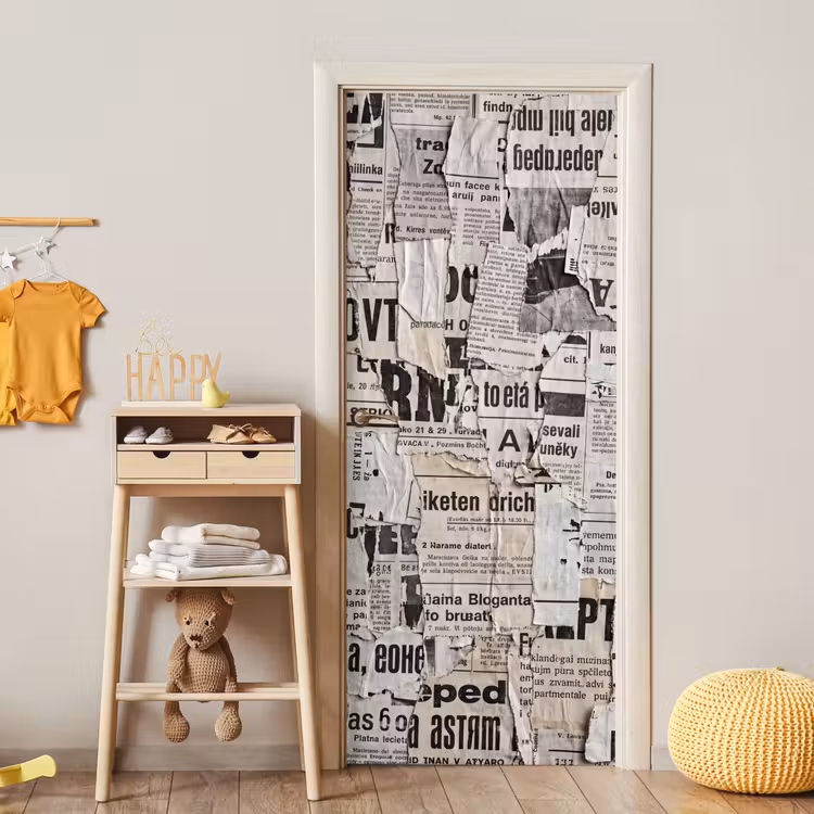 Krant - Gescheurd - Textuur - Abstract - Zwart-wit deurposter klein -sfeer4