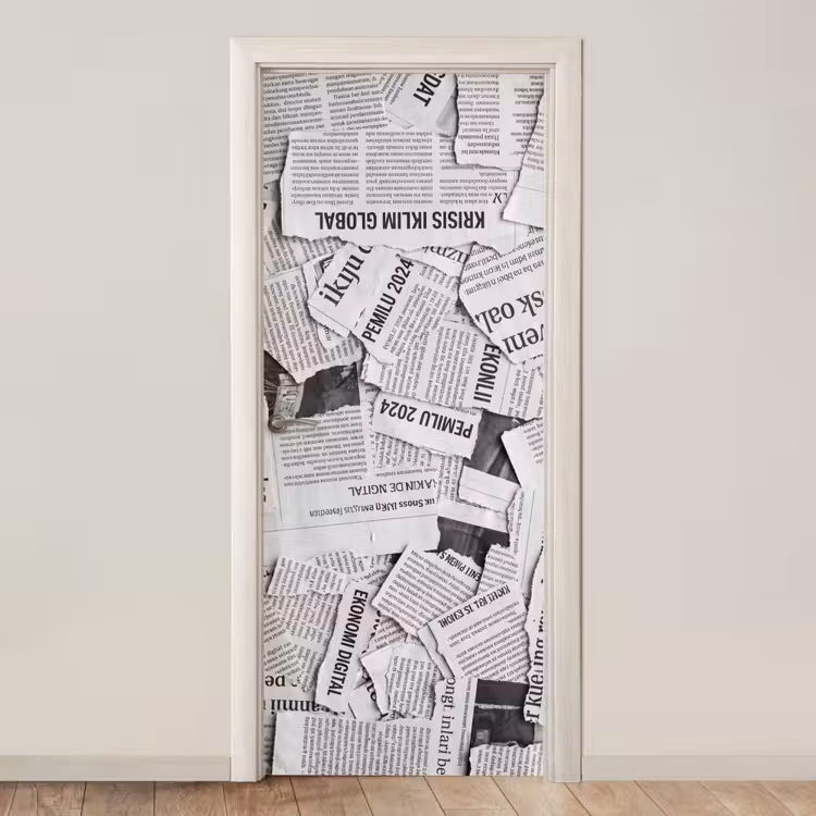Krant - Versnipperd - Textuur - Zwart-wit - Abstract deurposter klein -3d_beige