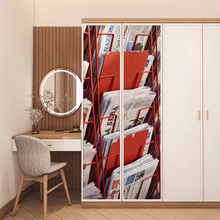 Kranten - Rek - Stedelijk - Dagelijks leven - Rood deurposter klein -sfeer3