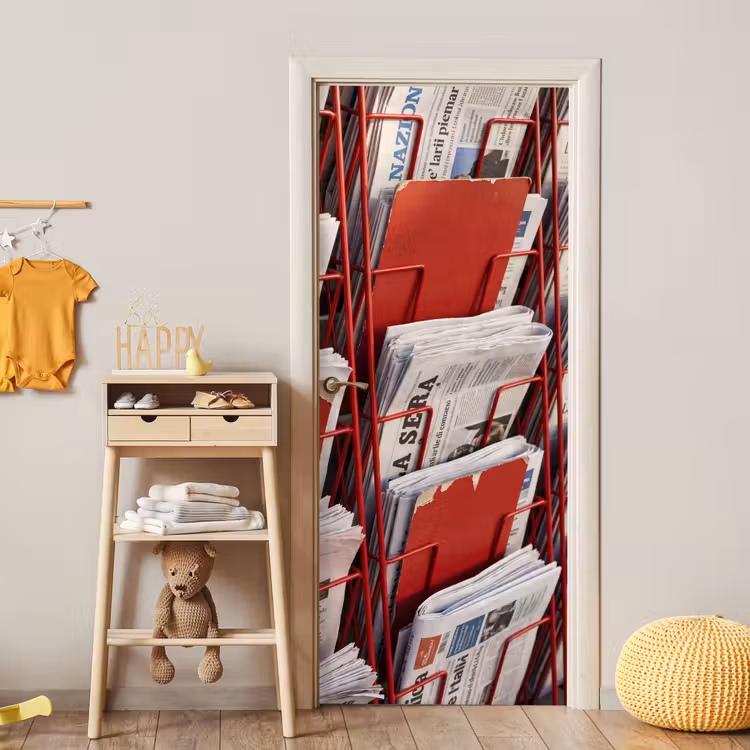 Kranten - Rek - Stedelijk - Dagelijks leven - Rood deurposter klein -sfeer4