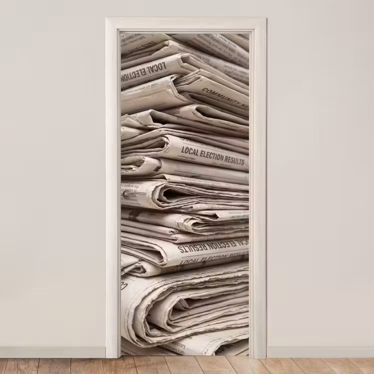 Kranten - Stapel - Nieuws - Vintage - Beige deurposter klein -3d_beige