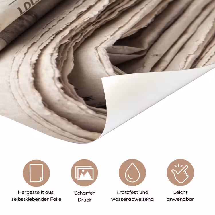 Kranten - Stapel - Nieuws - Vintage - Beige deurposter klein -tcloseup_DE