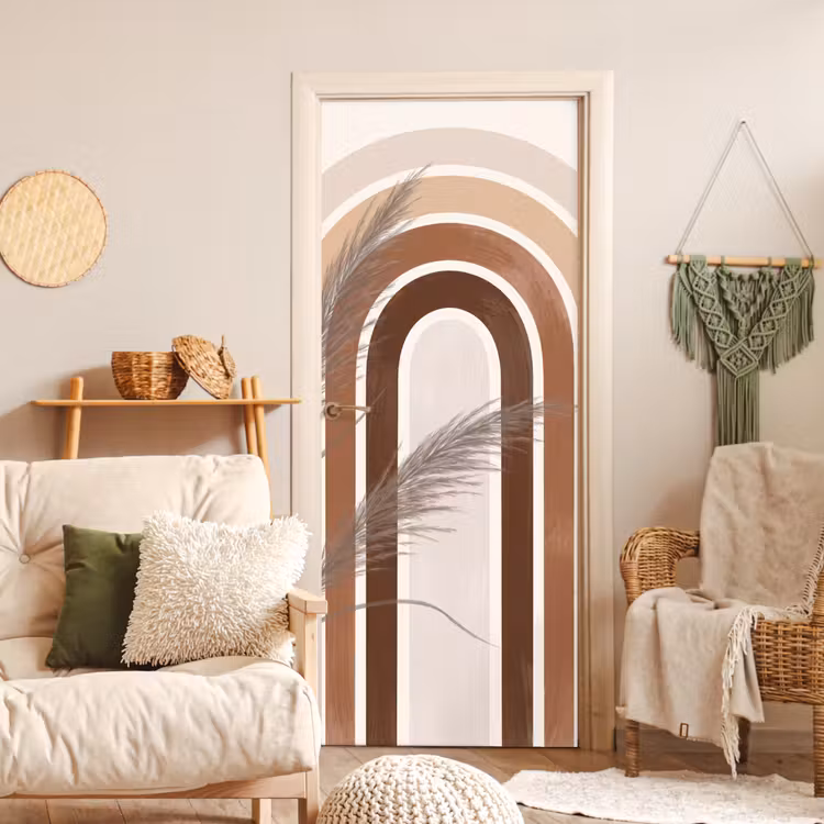 Abstract - Bogen - Plant - Boho - Beige deurposter klein -sfeer2